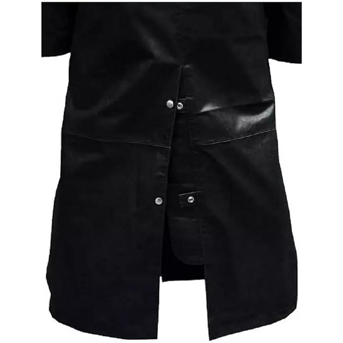 Mens Real Black Leather Long Coat Duster Riding Hunting Steampunk Trench Matrix - Image 3