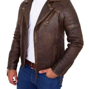 Mens Real Leather Biker Jacket Vintage Copper Rust Rub Off Slim Fit Style Max