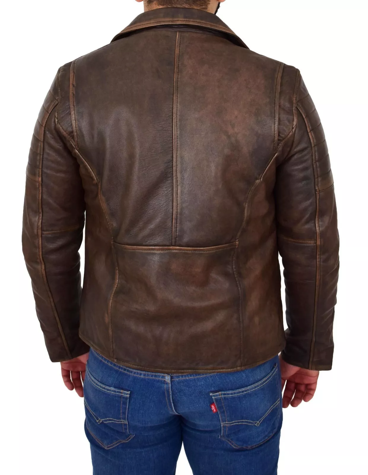 Mens Real Leather Biker Jacket Vintage Copper Rust Rub Off Slim Fit Style Max - Image 6