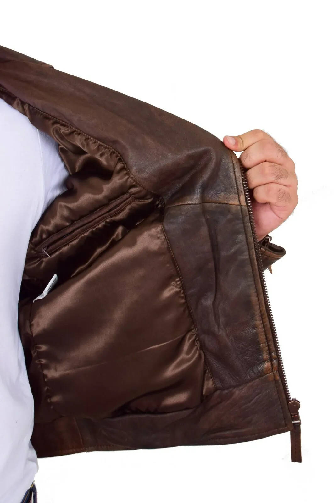 Mens Real Leather Biker Jacket Vintage Copper Rust Rub Off Slim Fit Style Max - Image 7