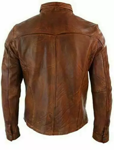 Mens Real Leather real Shirt Cuir Gay Lederhemd Leder Brown vintage Shirt Botton up Trucker Jacket - Image 2