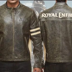 Men’s Royal Enfield Striped Motorcycle Cafe Racer Genuine Leather Biker Jacket
