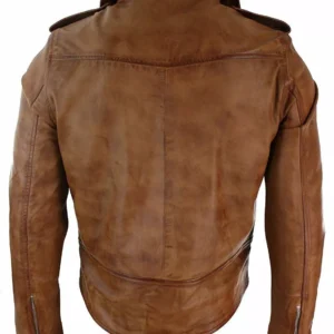 Mens Slim Fit Cross Zip Tan Brown Brando Casual Soft Real Leather Jacket