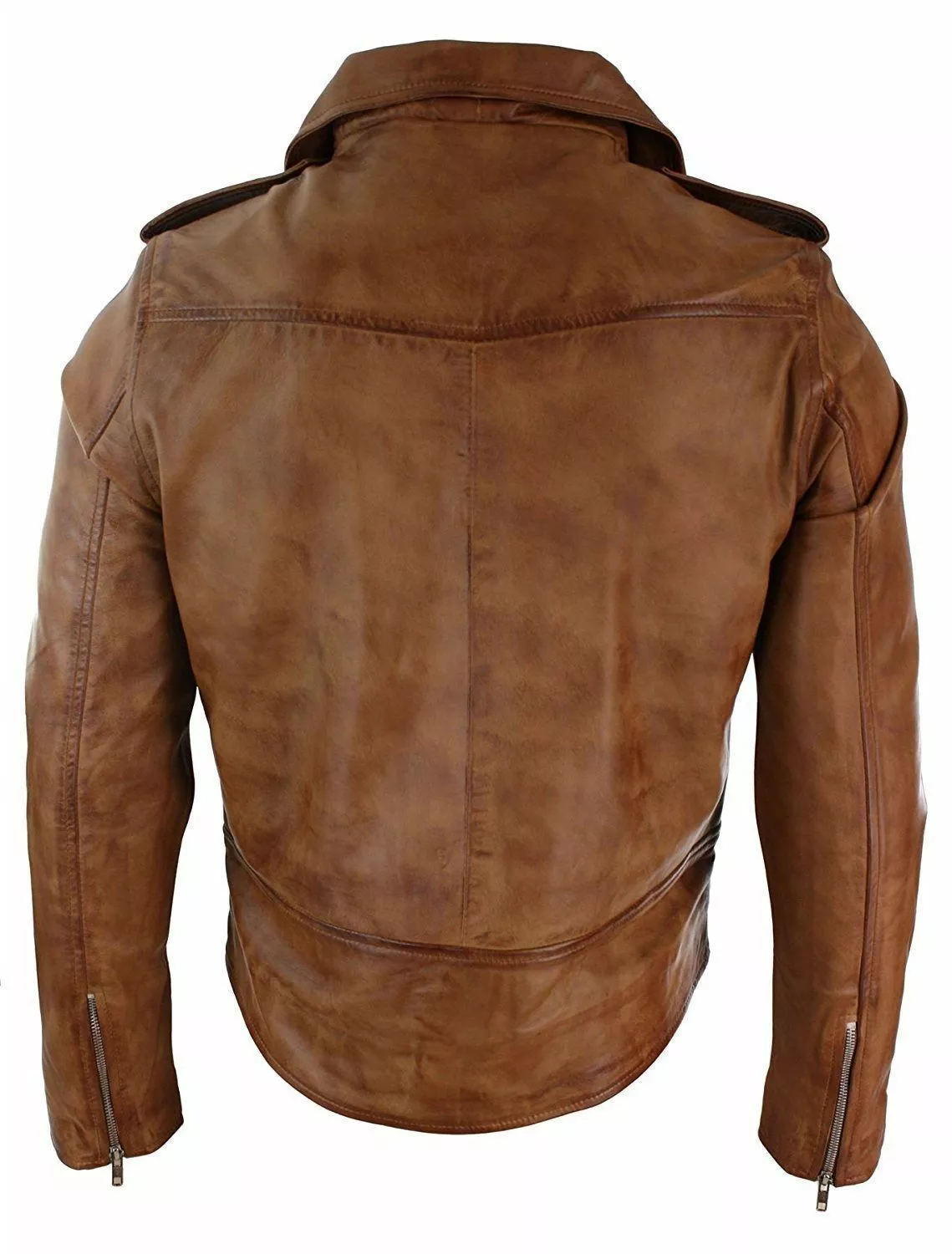 Mens Slim Fit Cross Zip Tan Brown Brando Casual Soft Real Leather Jacket - Image 2