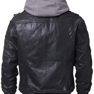 Mens Slim Fit Hooded Biker Leather Jacket