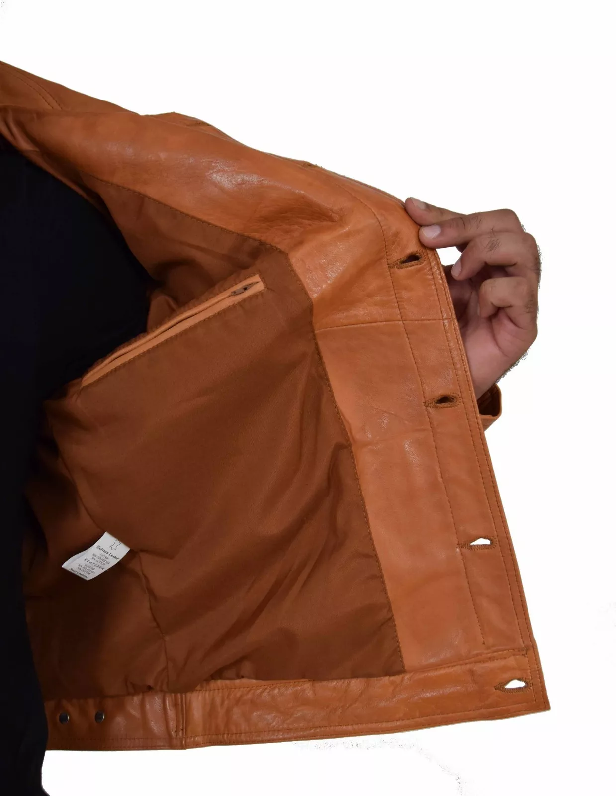 Mens Soft Cowhide Trucker Jacket Tan American Western Denim Levi Style Coat NEW - Image 6