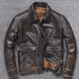Vintage A2 Bomber AIR Force Style Distressed Brown Real Leather Jacket for Mens