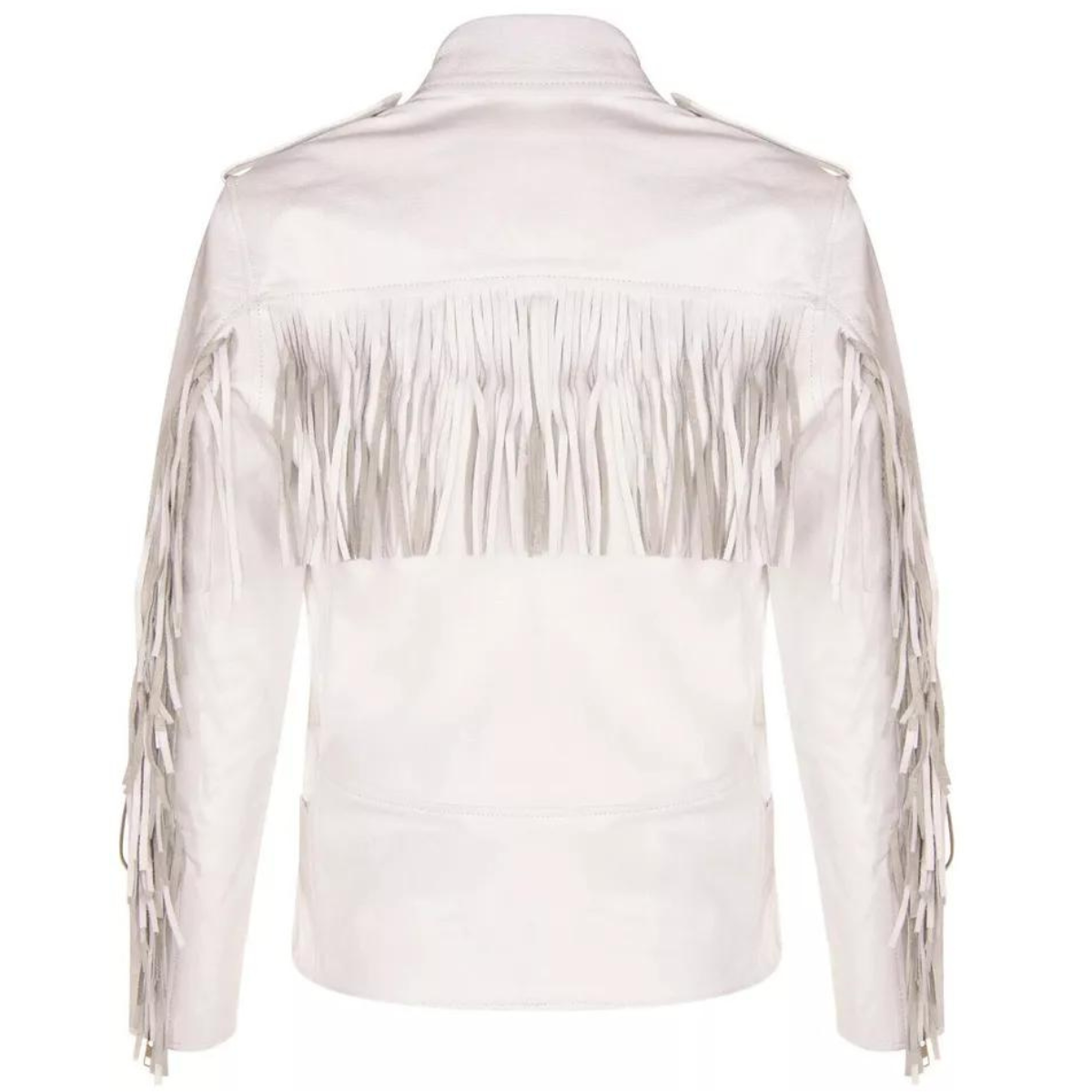 Mens White FRINGE Leather Biker Jacket Brando TASSELED Motorcycle Retro Cow Hide - Image 3