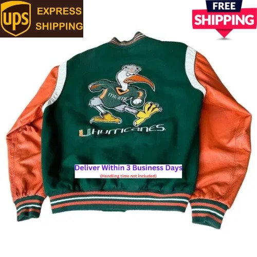 Miami Hurricanes 90’s Letterman Varsity Wool Orange Leather Women Bomber Jacket - Image 2