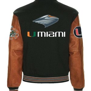 Miami Hurricanes Black Wool Genuine Leather Sleeves Varsity Men Letterman Jacket