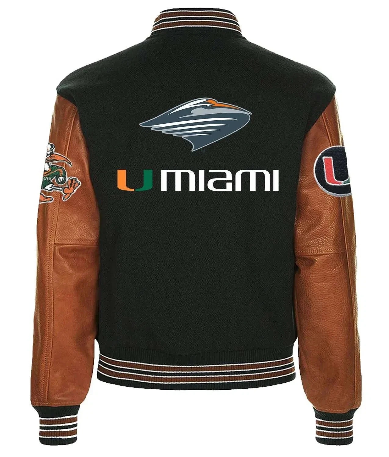 Miami Hurricanes Black Wool Genuine Leather Sleeves Varsity Men Letterman Jacket - Image 2