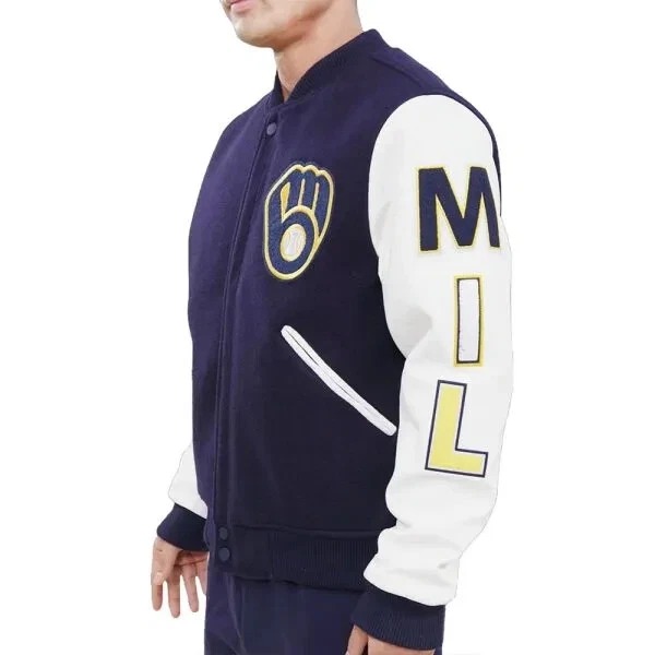 Milwaukee Brewers Wool Genuine Leather Sleeves Varsity Letterman Men's Jacket - Image 2