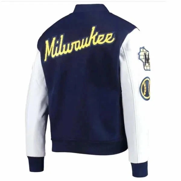 Milwaukee Brewers Wool Genuine Leather Sleeves Varsity Letterman Men's Jacket - Image 3