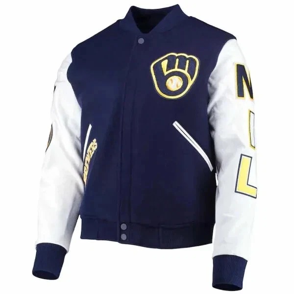 Milwaukee Brewers Wool Genuine Leather Sleeves Varsity Letterman Men's Jacket