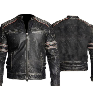 Motorbike MC Vintage Retro leather Distressed Black Jacket - Men Biker Jacket
