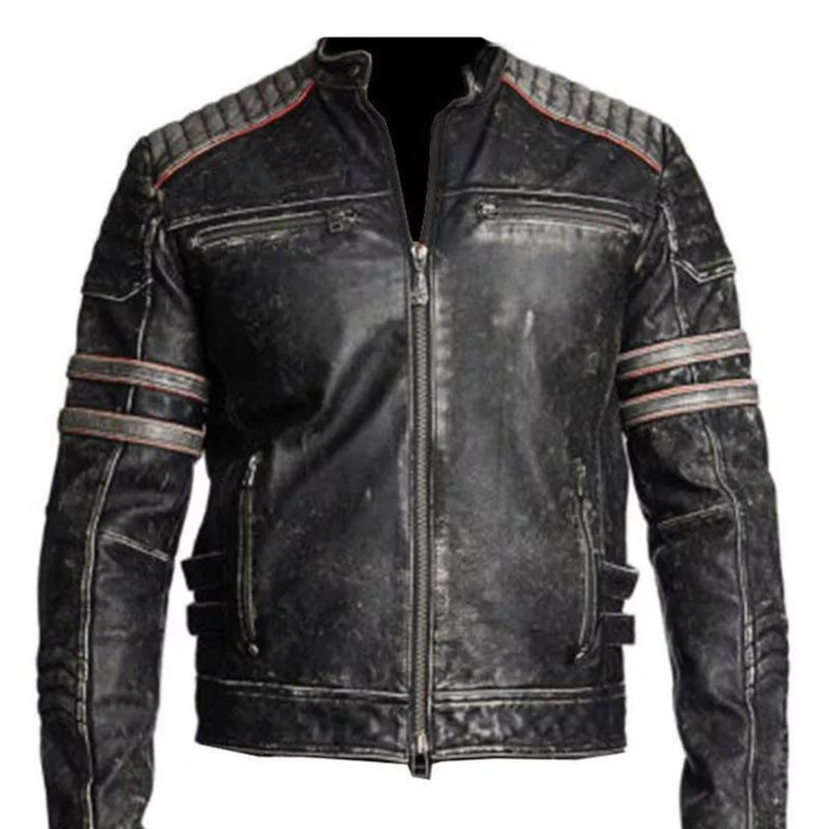 Motorbike MC Vintage Retro leather Distressed Black Jacket - Men Biker Jacket