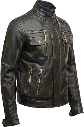 Motorcycle Jacket Real Sheepskin Leather Jackets for Men Distressed Retro - Image 5