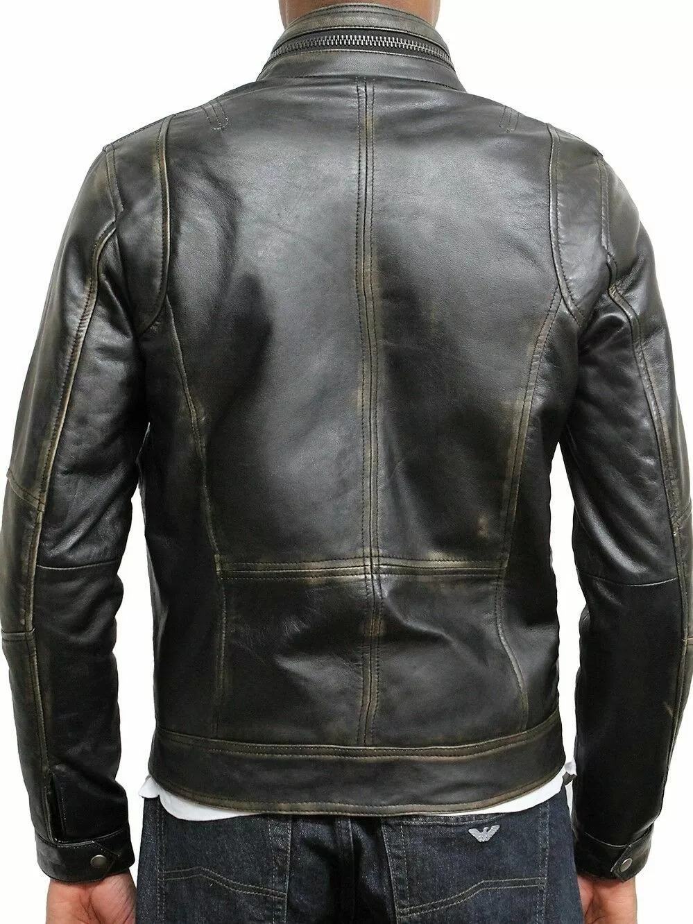Motorcycle Jacket Real Sheepskin Leather Jackets for Men Distressed Retro - Image 2