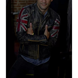 Motorcycle Vintage Racer Union Jack real Leather Distressed Jacket for Men
