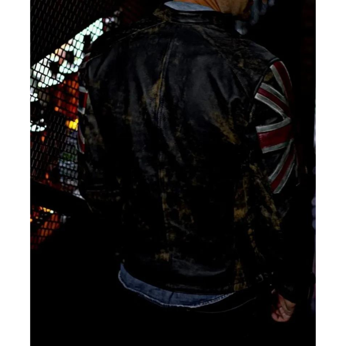 Motorcycle Vintage Racer Union Jack real Leather Distressed Jacket for Men - Image 3