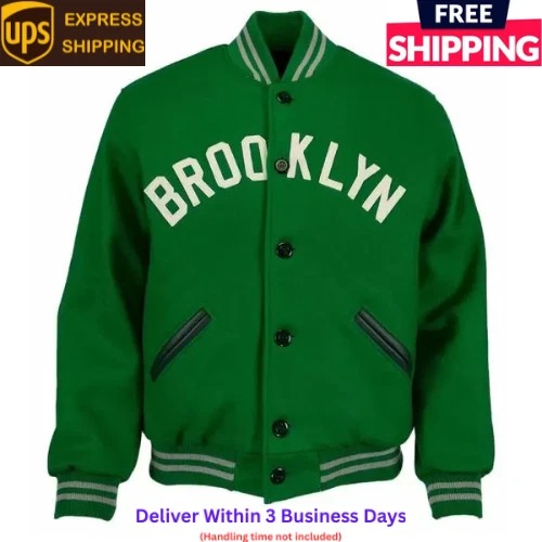 NBA Brooklyn Nets Green Wool Full-Button Letterman Men's Varsity Bomber Jacke