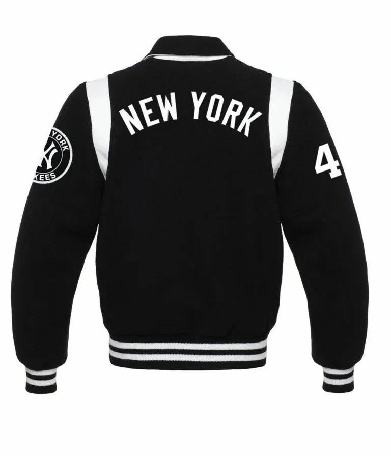 NY Yankees Sailor Collar Varsity Black Wool Women's Letterman Bomber Women Jacket - Image 3