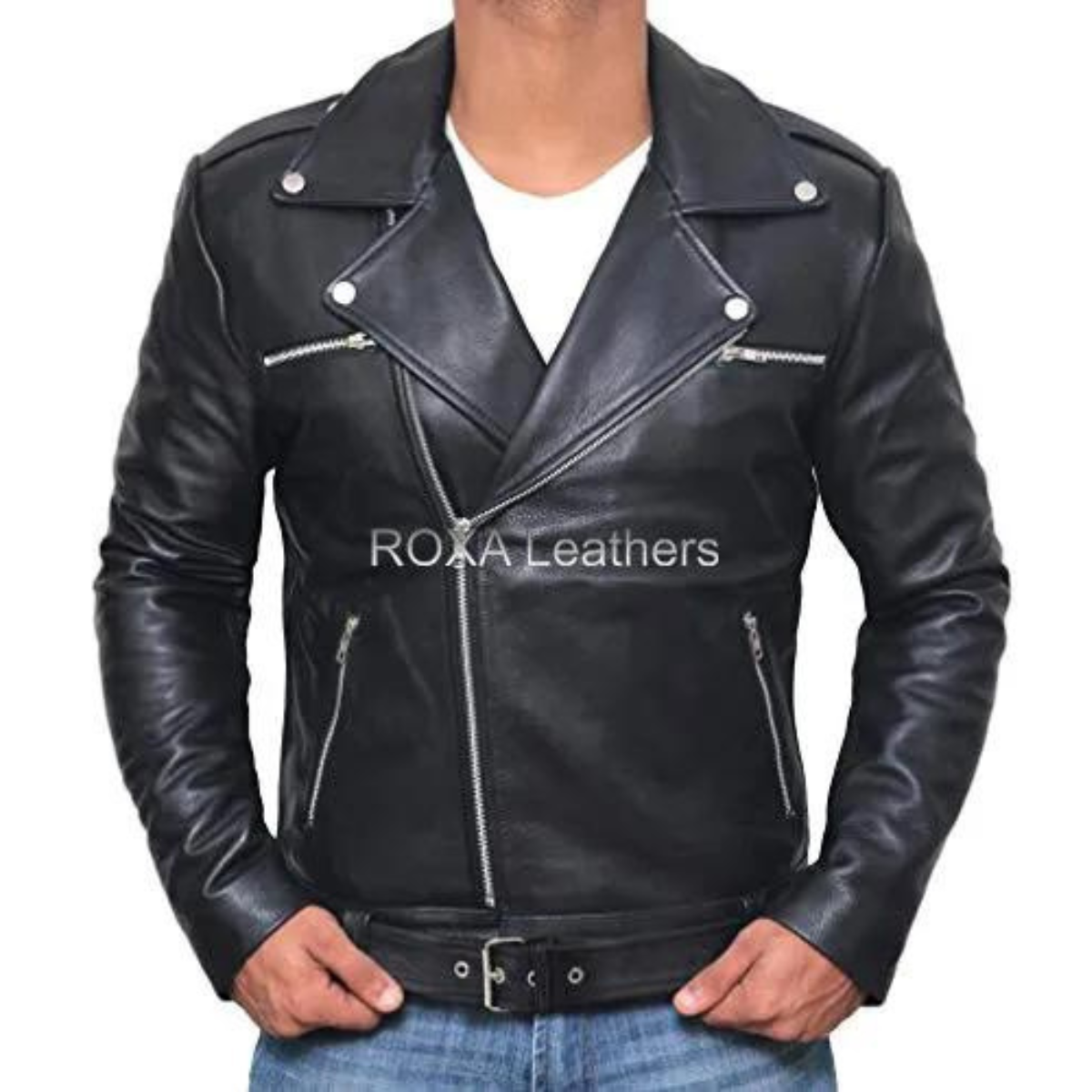 Negan Style Brando Biker Real real Black Leather Jacket -Motorcycle Outerwear For Men’s