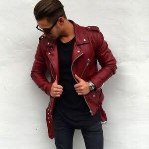 New Men Genuine real Leather Jacket Maroon Slim fit Biker Motorcycle jacket