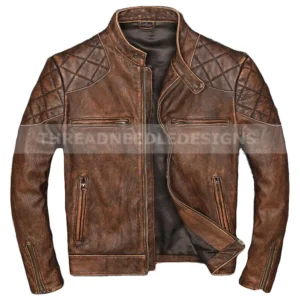 New Men's Classic British Style Quilted Designer Vintage Biker Leather Jacket