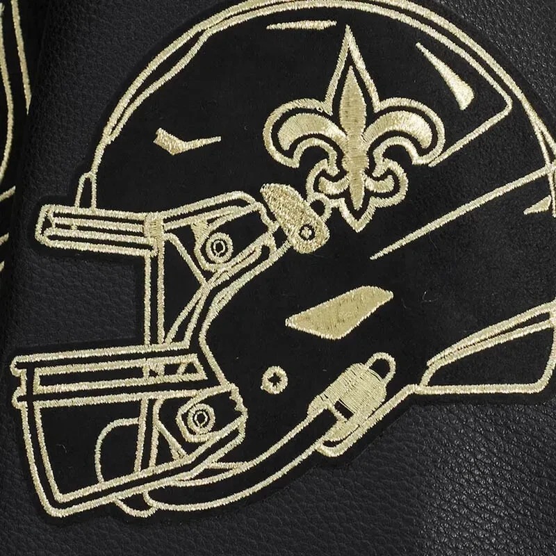 New Orleans Saints Black Wool Genuine Leather Sleeves Varsity Letterman Jacket - Image 6