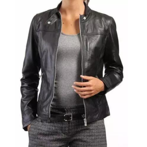 New Women Genuine Real Leather Jacket Ladies Slim Fit Biker Coat Black