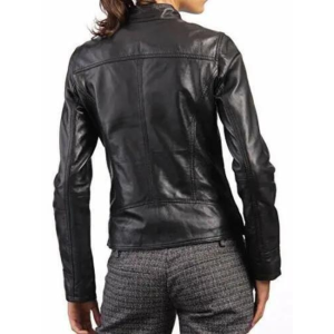 New Women Genuine Real Leather Jacket Ladies Slim Fit Biker Coat Black