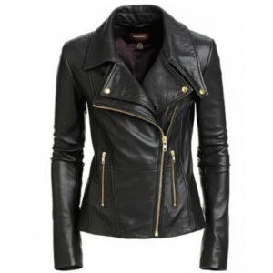 New Women's Black Slim Fit Biker Style Moto Biker Real Leather Jacket
