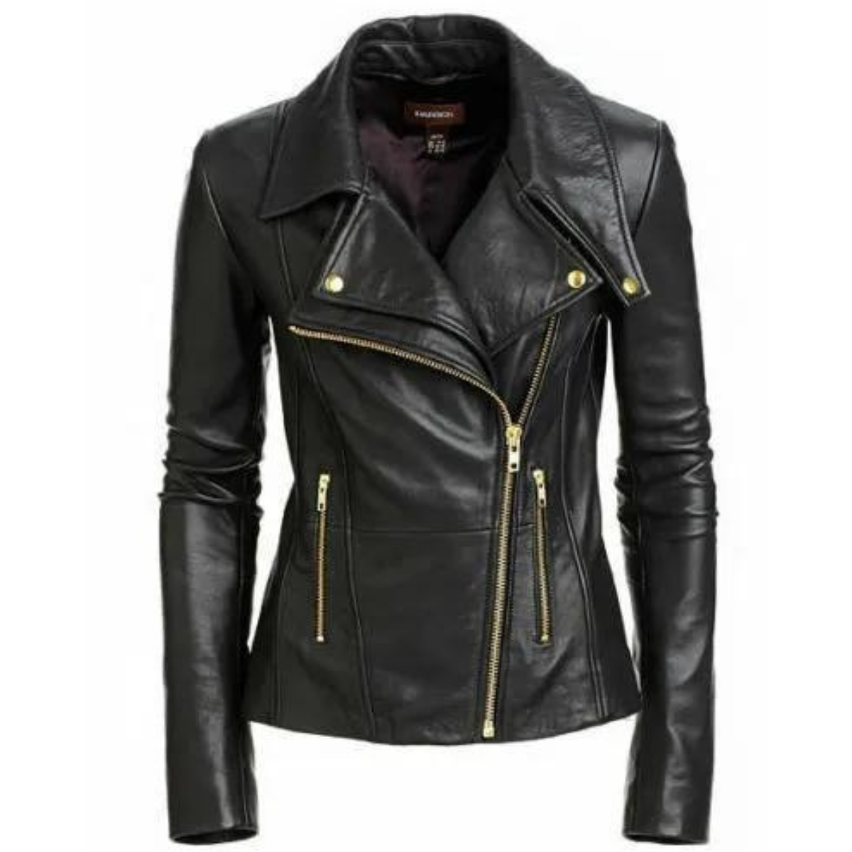 New Women's Black Slim Fit Biker Style Moto Biker Real Leather Jacket