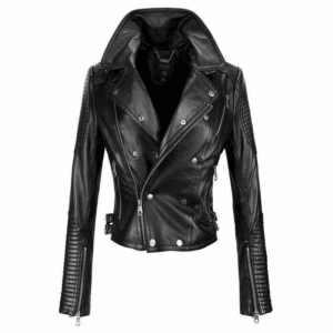 New Women's Genuine real Leather Jacket Biker Motorcycle Slim Fit Black