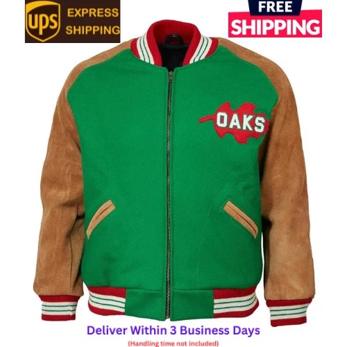 Oakland Oaks 1939 Green Wool & Brown Suede Leather Sleeves Women's Varsity Jacket - Image 2