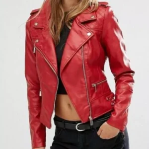 RED Stylish Women's Leather Jacket Genuine real Handmade Casual Biker Wear