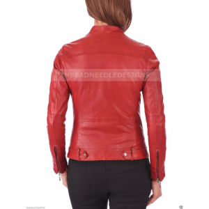 Red Women's real Soft Real Leather Jacket Motorcycle Slim fit Biker Jacket