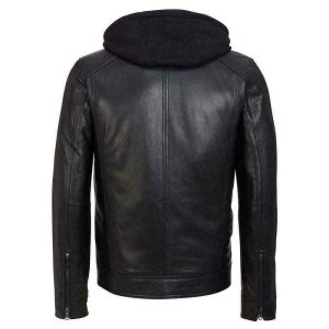 Removable Hood Men's Black Hooded Biker Jacket Real real Leather Jacket