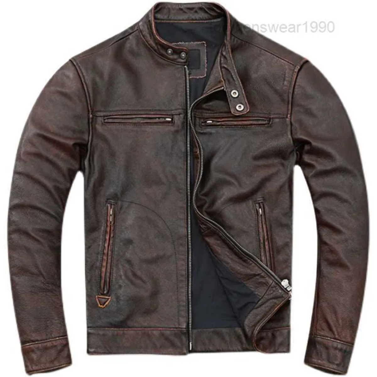 Retro Distressed Cowhide Leather Jacket Men's Real Leather | Motorcycle jacket