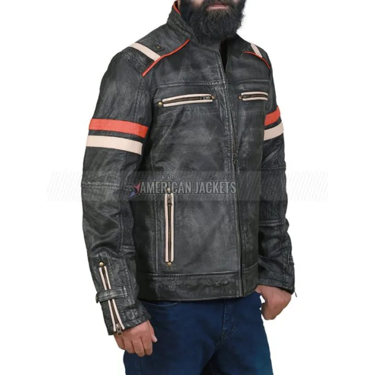 Retro Cafe Racer Leather Jacket for Men - Image 3