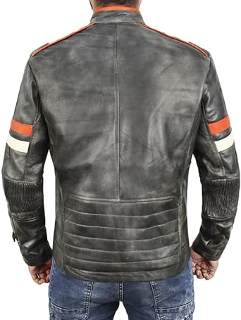 SKY-SELLER Black Leather Jacket Men - Black Real real Mens Motorcycle Jacket - Image 7