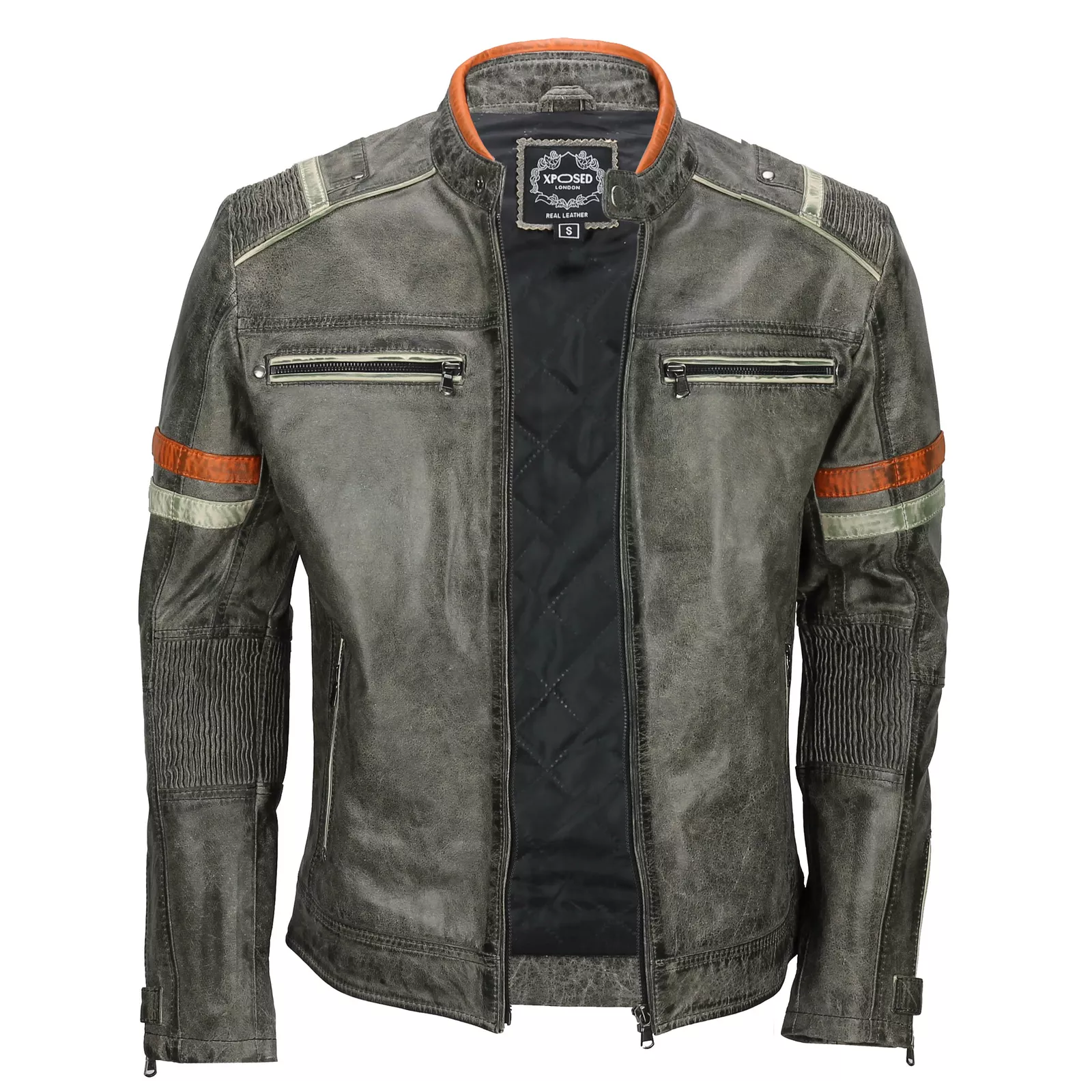 SKY-SELLER Black Leather Jacket Men - Black Real real Mens Motorcycle Jacket