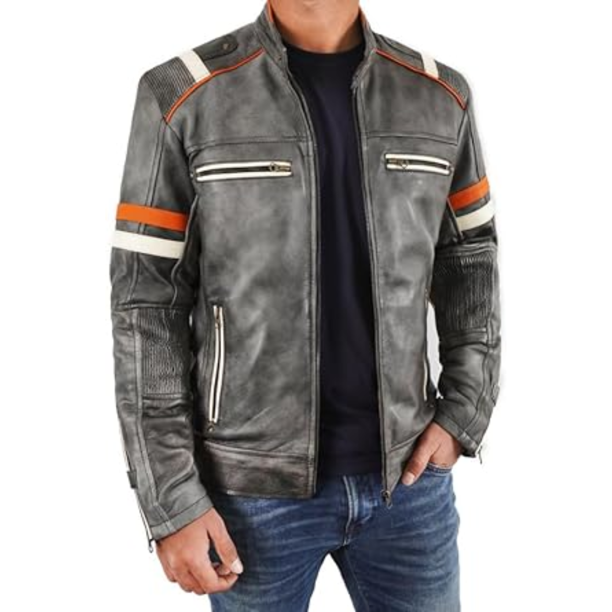 SKY-SELLER Black Leather Jacket Men - Black Real real Mens Motorcycle Jacket - Image 9