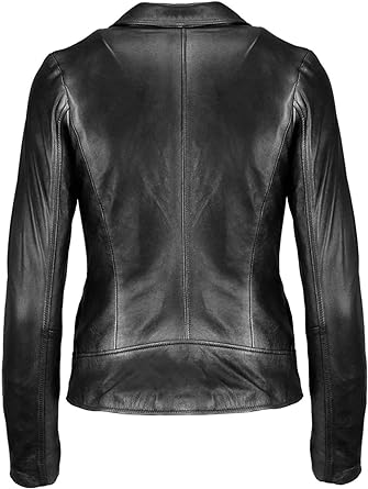 SNA Collection Bragadio Womens Black Vintage Motorcycle Biker Real Leather Jacket - Image 2