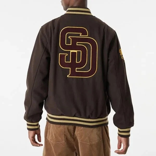 San Diego Padres Brown Wool Full-Snap Varsity Men's Letterman Bomber Men Jacket - Image 5