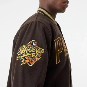 San Diego Padres Brown Wool Full-Snap Varsity Women's Letterman Bomber Jacket
