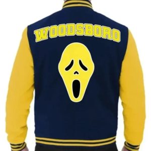 Scream Woodsboro Navy Blue Wool & Yellow Leather Letterman Women_s Varsity Jacket