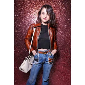 Selena Brown Distressed Brown Leather Motorcycle Fashion Jacket for Women's