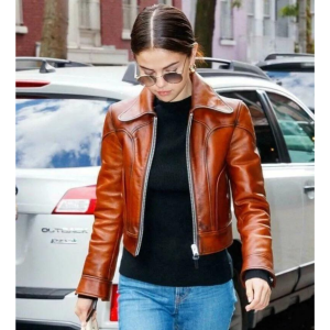 Selena Brown Distressed Brown Leather Motorcycle Fashion Jacket for Women's